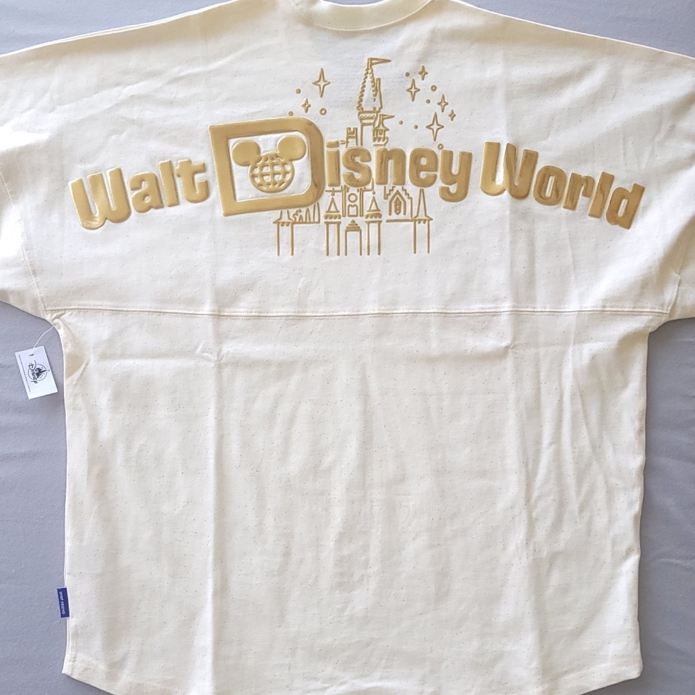 Walt Disney World Gold Pixie Dust Glitter Castle Spirit Jersey Size LARGE - NEW